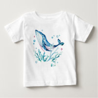 Cute whale and corals, watercolors illustration
