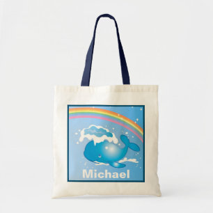 Cute Whale and Rainbow Art Personalised Kids Tote Bag