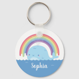 Cute Whale and Rainbow, Colourful Personalised Key Ring