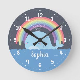 Cute Whale and Rainbow, Kids Room Decor Round Clock