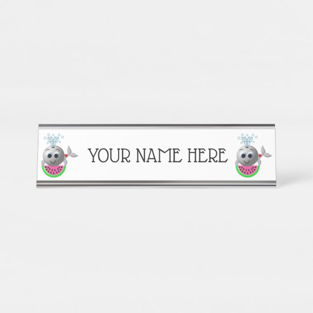 Cute Whale and Watermelon Desk Name Plate (Front)
