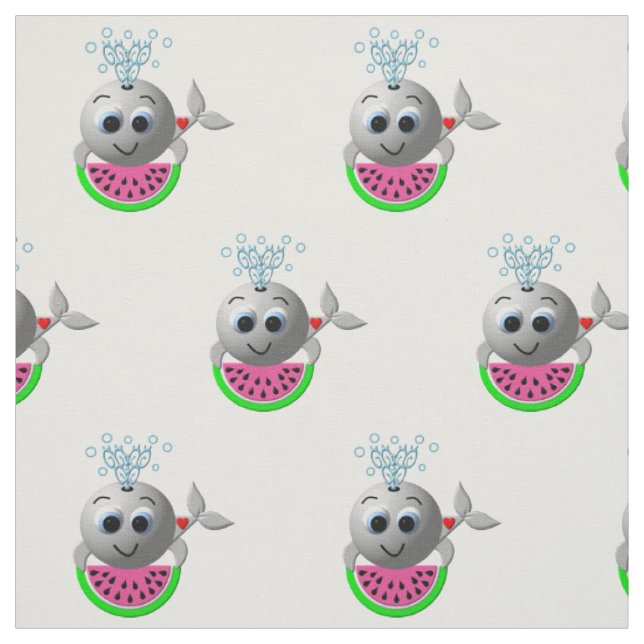 Cute Whale and Watermelon Fabric (Swatch)