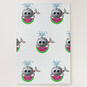 Cute Whale and Watermelon Jigsaw Puzzle