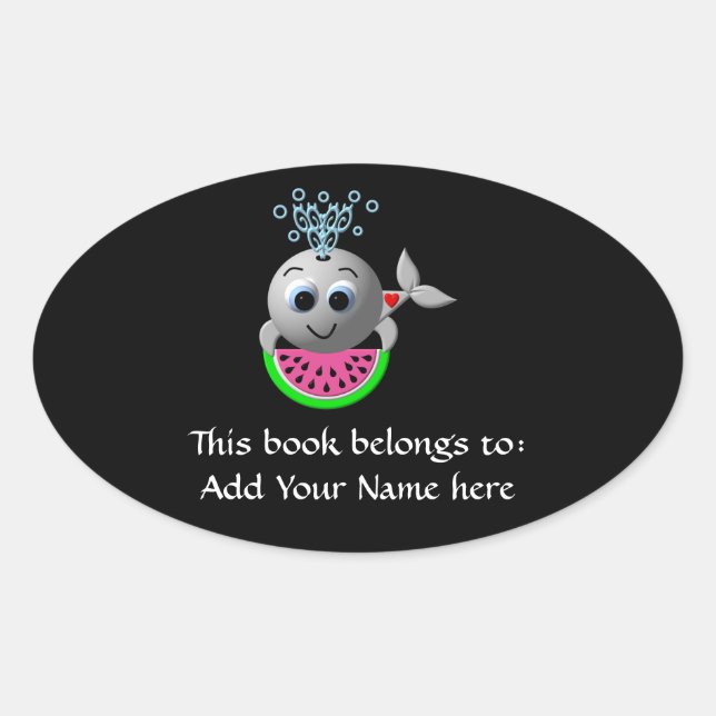 Cute Whale and Watermelon Oval Sticker (Front)