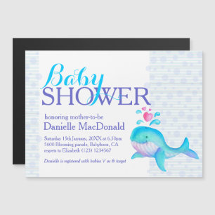 Cute Whale art baby shower aqua purple Magnetic Invitation