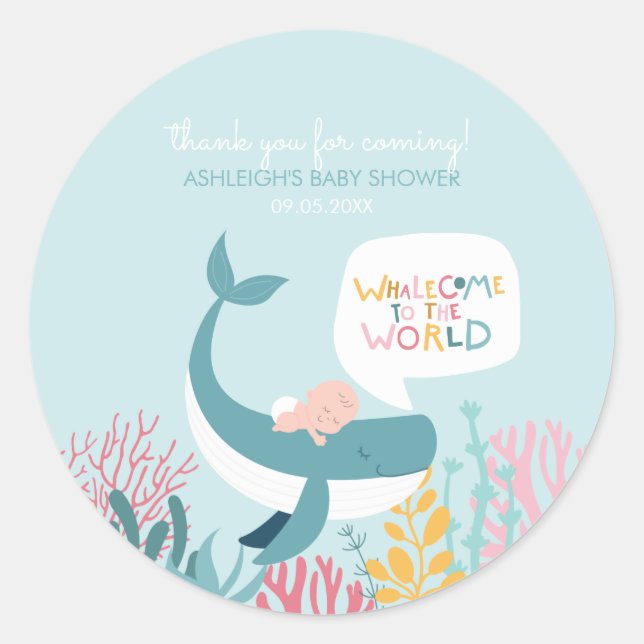 Cute Whale Baby Shower Classic Round Sticker (Front)