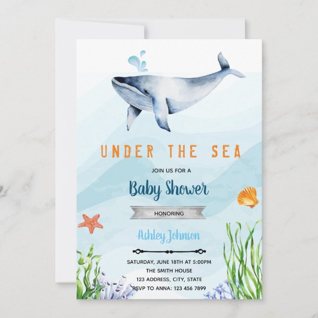 Cute whale baby shower invitation (Front)