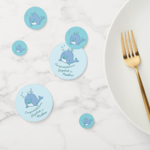 Cute Whale Baby Shower Kawaii Boy Blue Confetti