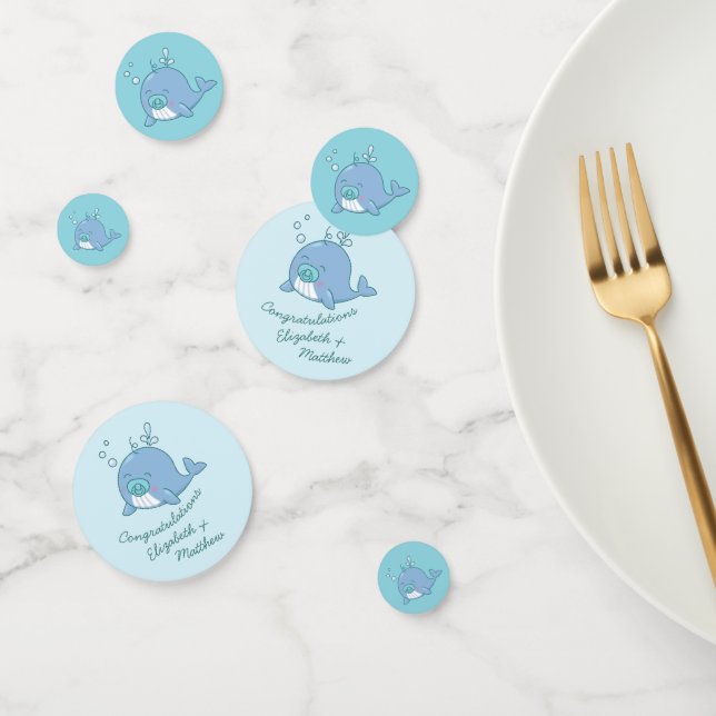 Cute Whale Baby Shower Kawaii Boy Blue Confetti (Group)
