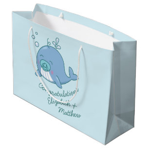Cute Whale Baby Shower Kawaii Boy Blue Large Gift Bag
