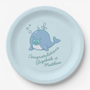 Cute Whale Baby Shower Kawaii Boy Blue Paper Plate