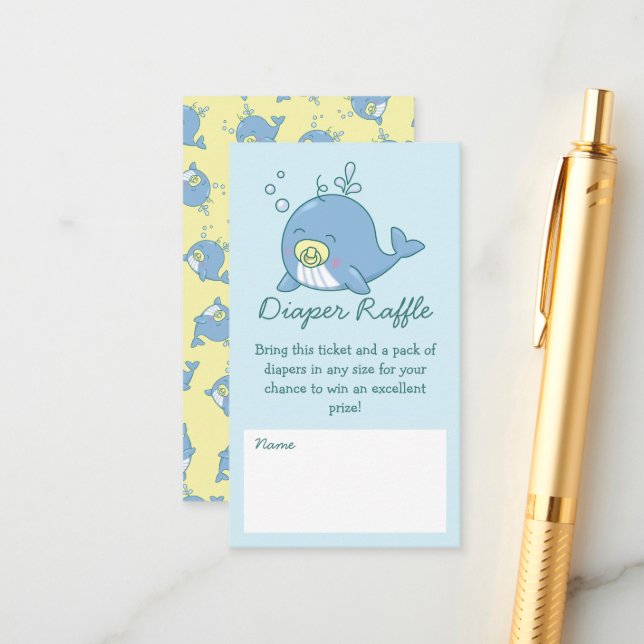 Cute Whale Baby Shower Kawaii Diaper Raffle Enclosure Card (Front/Back In Situ)