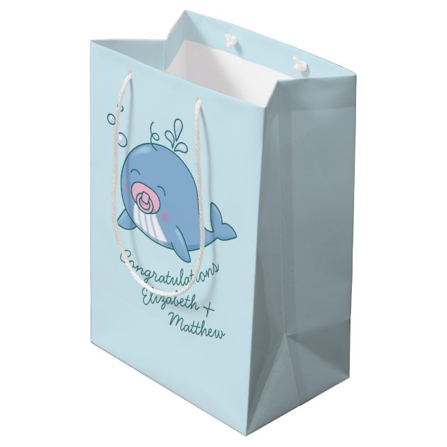 Cute Whale Baby Shower Kawaii Girl Pink Medium Gift Bag (Back Angled)