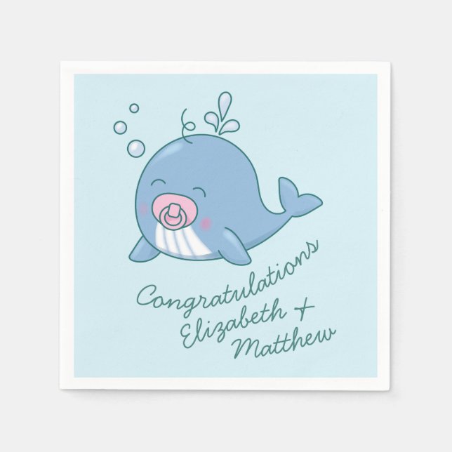 Cute Whale Baby Shower Kawaii Girl Pink Napkin (Front)