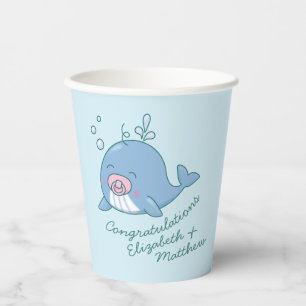 Cute Whale Baby Shower Kawaii Girl Pink Paper Cups