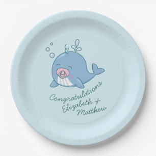 Cute Whale Baby Shower Kawaii Girl Pink Paper Plate
