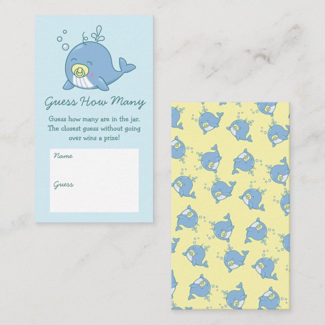 Cute Whale Baby Shower Kawaii Guess How Many Enclosure Card (Front/Back)