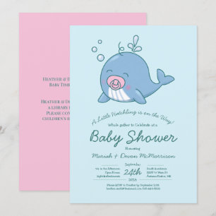 Cute Whale Baby Shower Kawaii Invitation Girl Pink