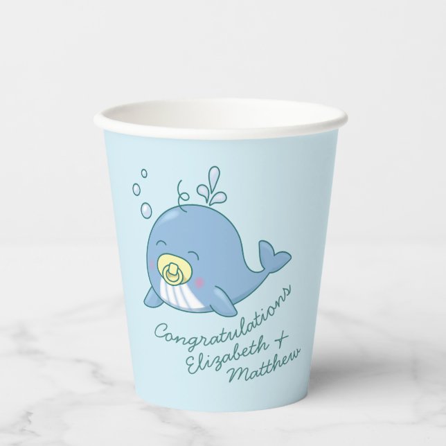 Cute Whale Baby Shower Kawaii Paper Cups (Front)