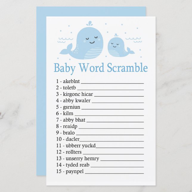 Cute Whale Baby word scramble game (Front/Back)