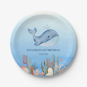 Cute Whale Blue Sea Coral Reef Birthday  Paper Plate