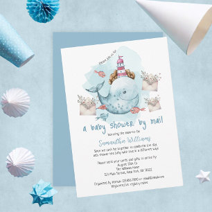 Cute Whale Boy Baby Shower By Mail Invitation