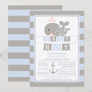 Cute whale Boy Baby Shower Invitation