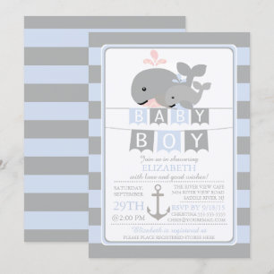 Cute whale Boy Baby Shower Invitation