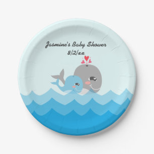 Cute Whale Boy Baby Shower Paper Plate