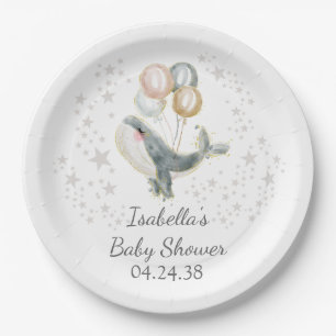 Cute Whale Boy Baby Shower Paper Plate