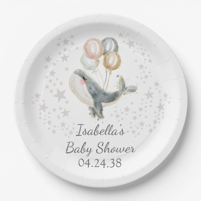 Cute Whale Boy Baby Shower Paper Plate (Front)