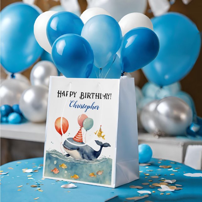 Cute Whale Boys Birthday Medium Gift Bag (Creator Uploaded)