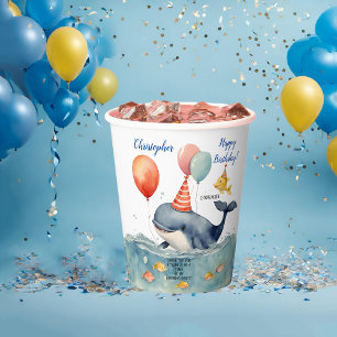 Cute Whale Boys Birthday Party Paper Cups