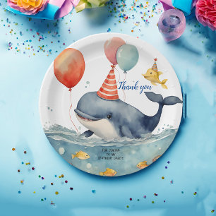 Cute Whale Boys Birthday Thank You Paper Plate