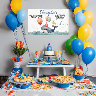Cute Whale Boys Birthday Welcome Banner