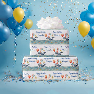 Cute Whale Boys Personalized Birthday Wrapping Paper