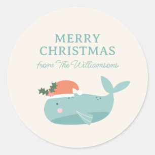 Cute Whale Christmas Holiday Personalized  Classic Round Sticker
