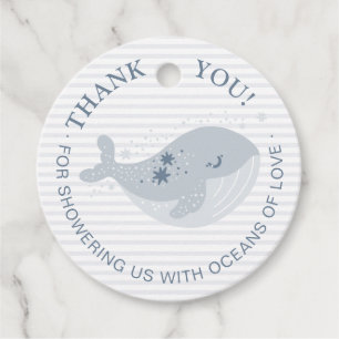 Cute Whale Dusty Blue Stripes Boy Baby Shower Favour Tags