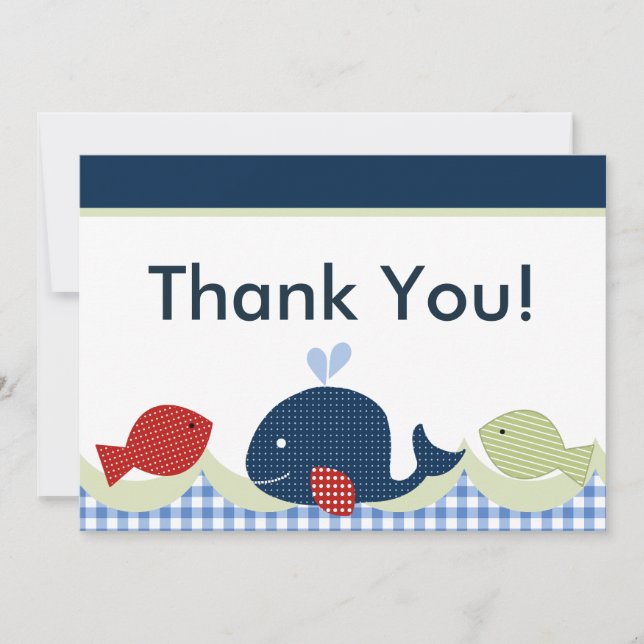 Cute Whale/Fish Baby Shower Thank You Card (Front)