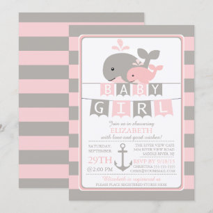 Cute whale Girl Baby Shower Invitation