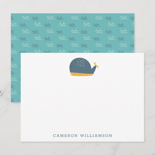 Cute Whale in Blue Personalised Stationery Thank You Card (Front/Back)