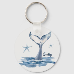 Cute Whale In The Sea With Name Key Ring