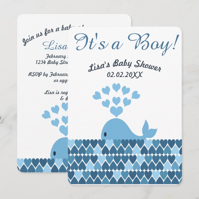 Cute Whale It's a Boy! Baby Shower Invitation (Front/Back)