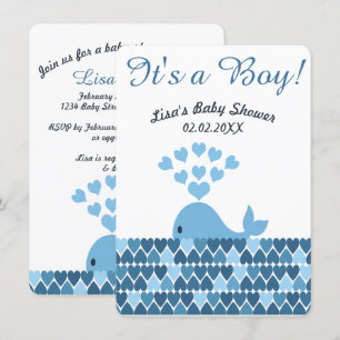 Cute Whale It's a Boy! Baby Shower Invitation