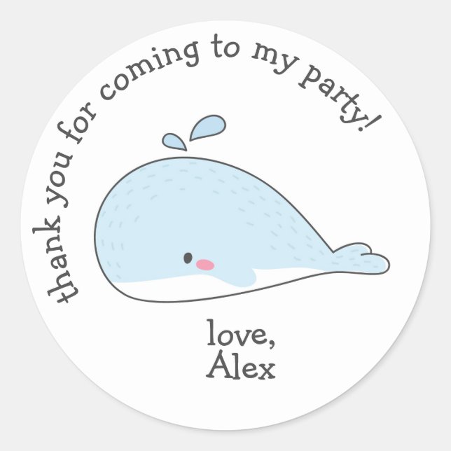Cute Whale - Kids Birthday Thank You  Classic Round Sticker (Front)