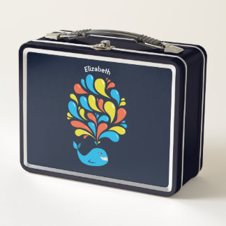 Cute Whale Name Cartoon Fish Colourful Metal Lunch Box