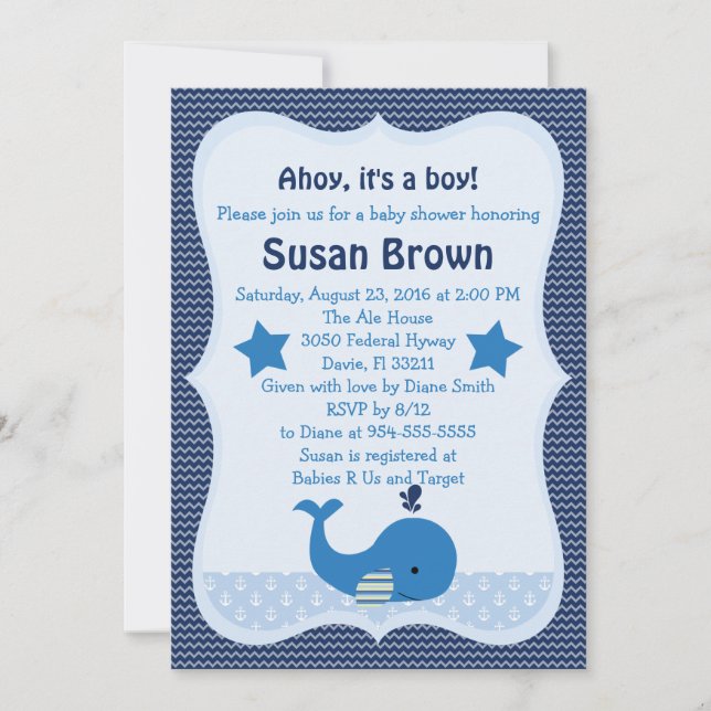 Cute Whale Nautical Baby Shower Invitation (Front)