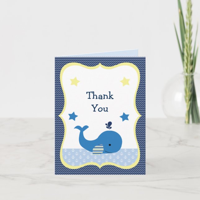 Cute Whale Nautical Baby Shower Thank You card (Front)