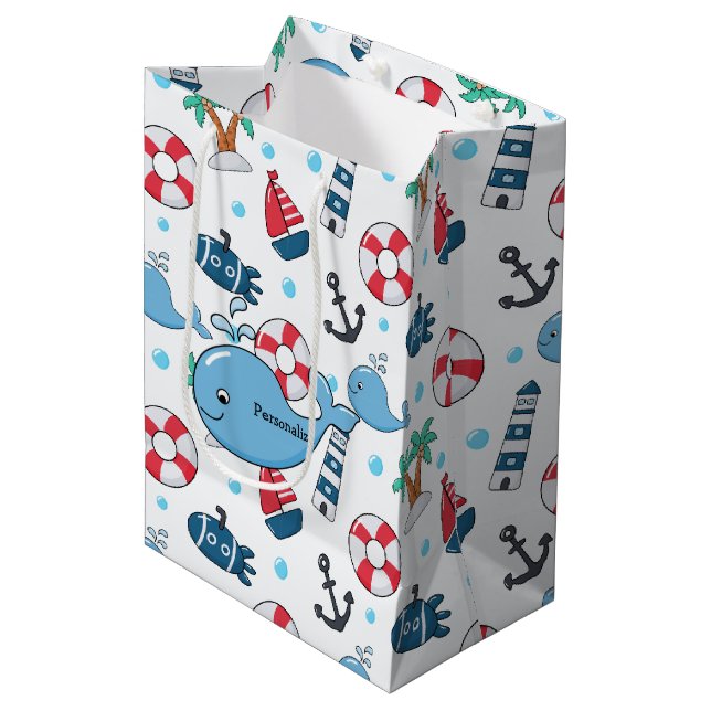 Cute Whale Nautical Custom Medium Gift Bag (Front Angled)