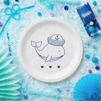 cute whale nautical theme party plates